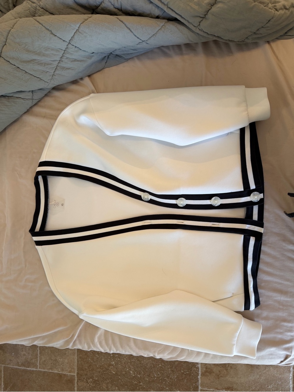 Valiant White Varsity Jacket with Black Trim subs sweater material